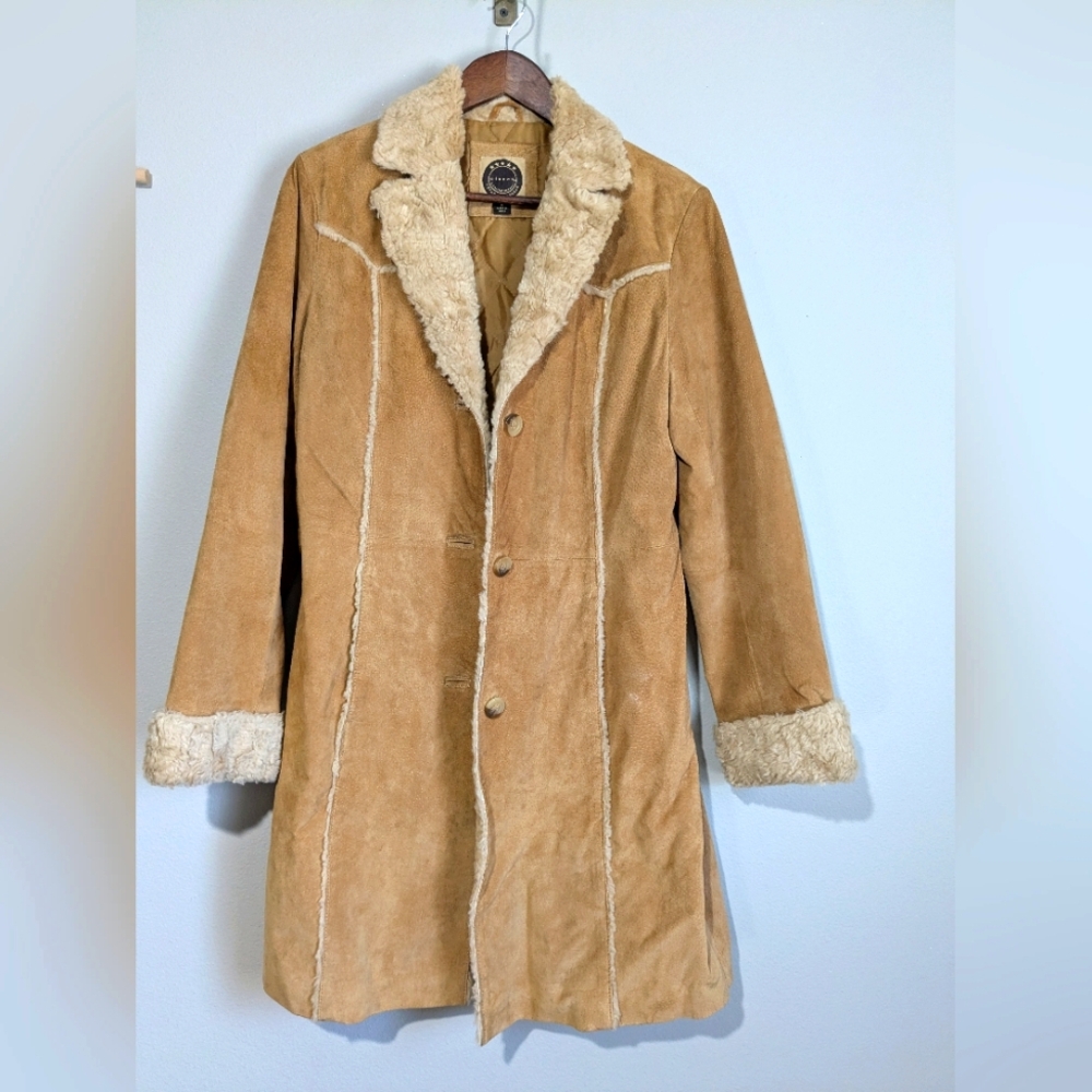 Vintage Giacca Long Leather And Shearling Fitted Button Front Penny Lane Coat S - Picture 2 of 13